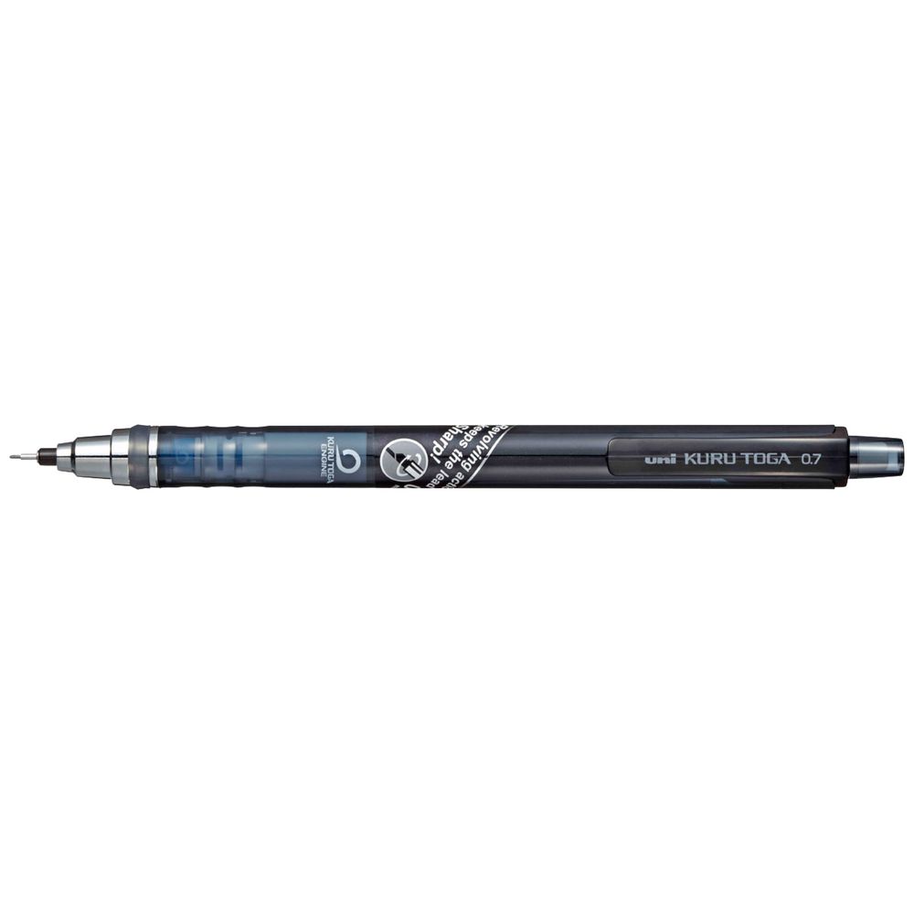 photo of grayish/blueish mechanical pencil that says uni kuru toga on it