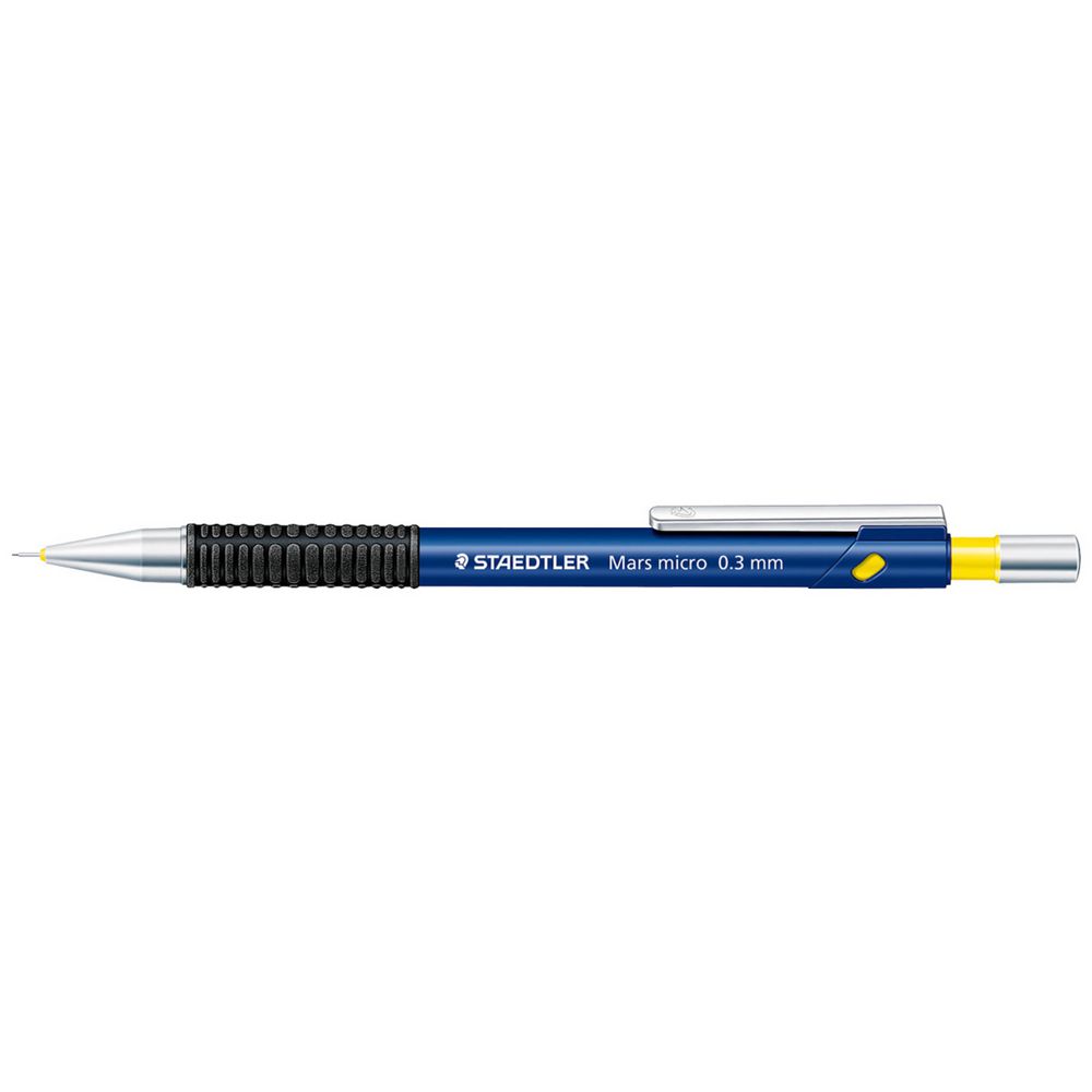photo of the blue pencil with a bit of yellow on it.